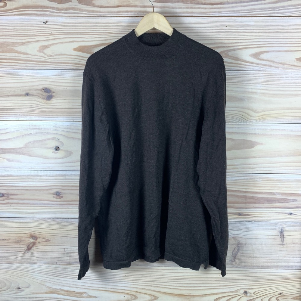 Banana Republic Sweater Mens XL Brown Mock Neck Extra Fine Merino Wool Knit Top